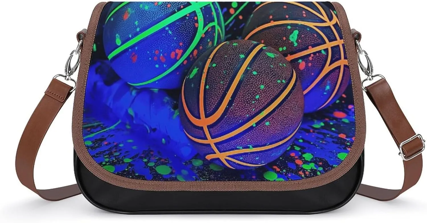 Women's Handbag Basketball Print Satchel Bag Leather Crossbody Bag Waterproof Messenger Bag