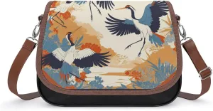 Women's Handbag Beautiful Cranes Birds Satchel Bag Leather Crossbody Bag Waterproof Messenger Bag