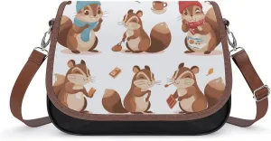 Women's Handbag Cute Chipmunk Set Satchel Bag Leather Crossbody Bag Waterproof Messenger Bag