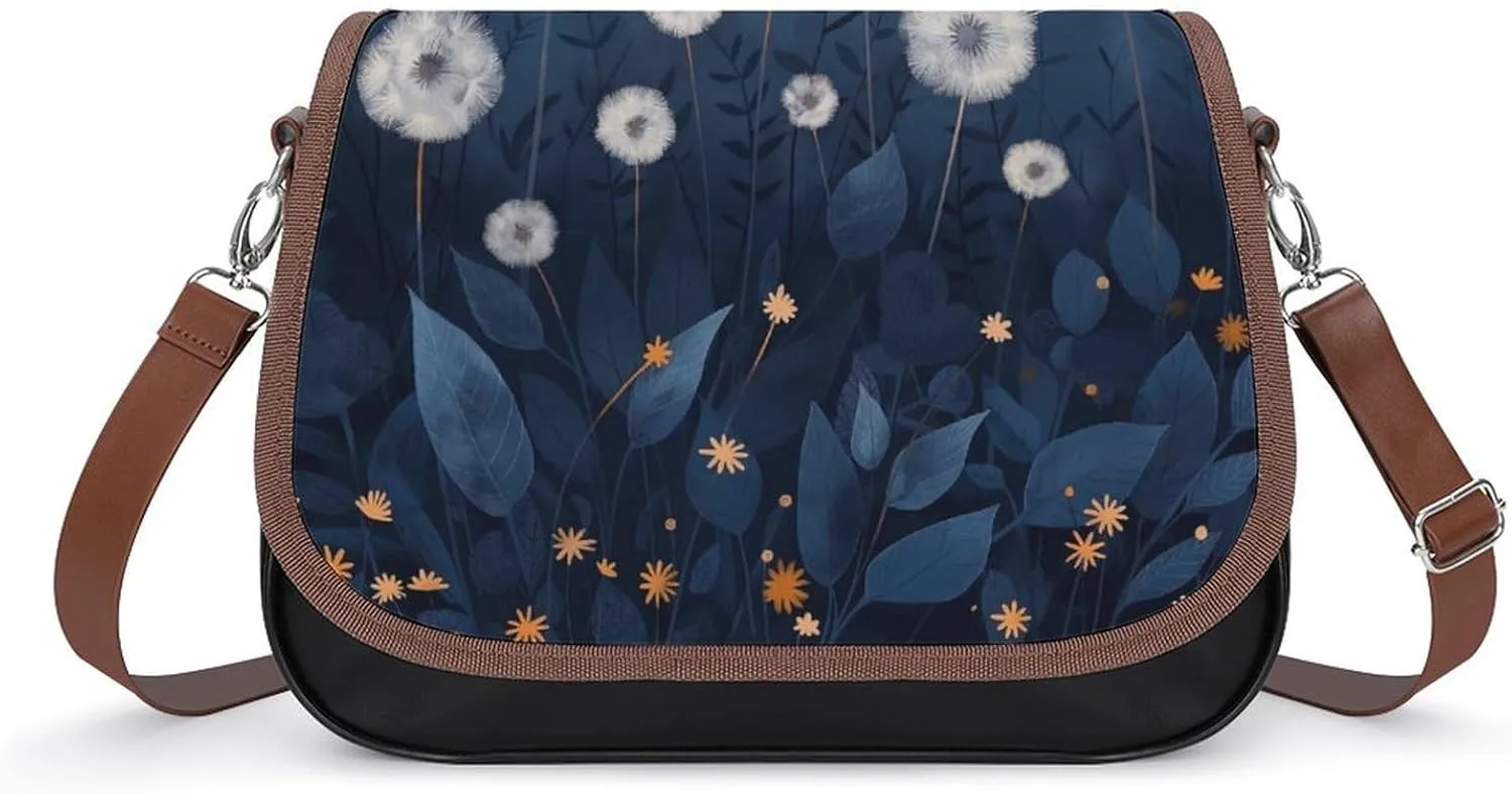 Women's Handbag Dandelions Print Satchel Bag Leather Crossbody Bag Waterproof Messenger Bag