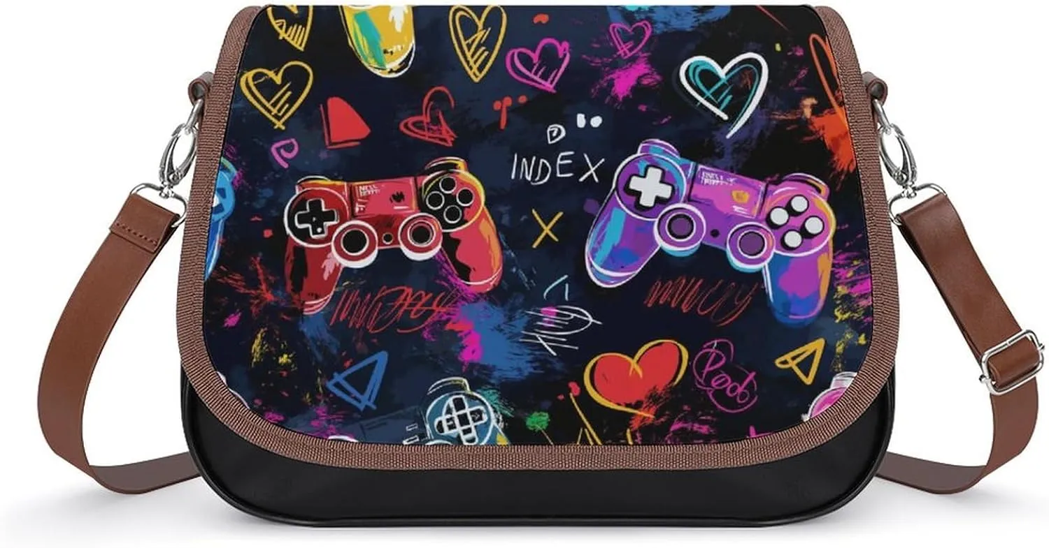 Women's Handbag Game Controllers Colorful Patterns Satchel Bag Leather Crossbody Bag Waterproof Messenger Bag