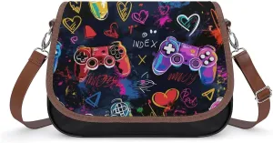 Women's Handbag Game Controllers Colorful Patterns Satchel Bag Leather Crossbody Bag Waterproof Messenger Bag