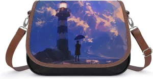 Women's Handbag Lighthouse Landscape Satchel Bag Leather Crossbody Bag Waterproof Messenger Bag