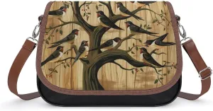 Women's Handbag Swallows Tree Landscape Satchel Bag Leather Crossbody Bag Waterproof Messenger Bag