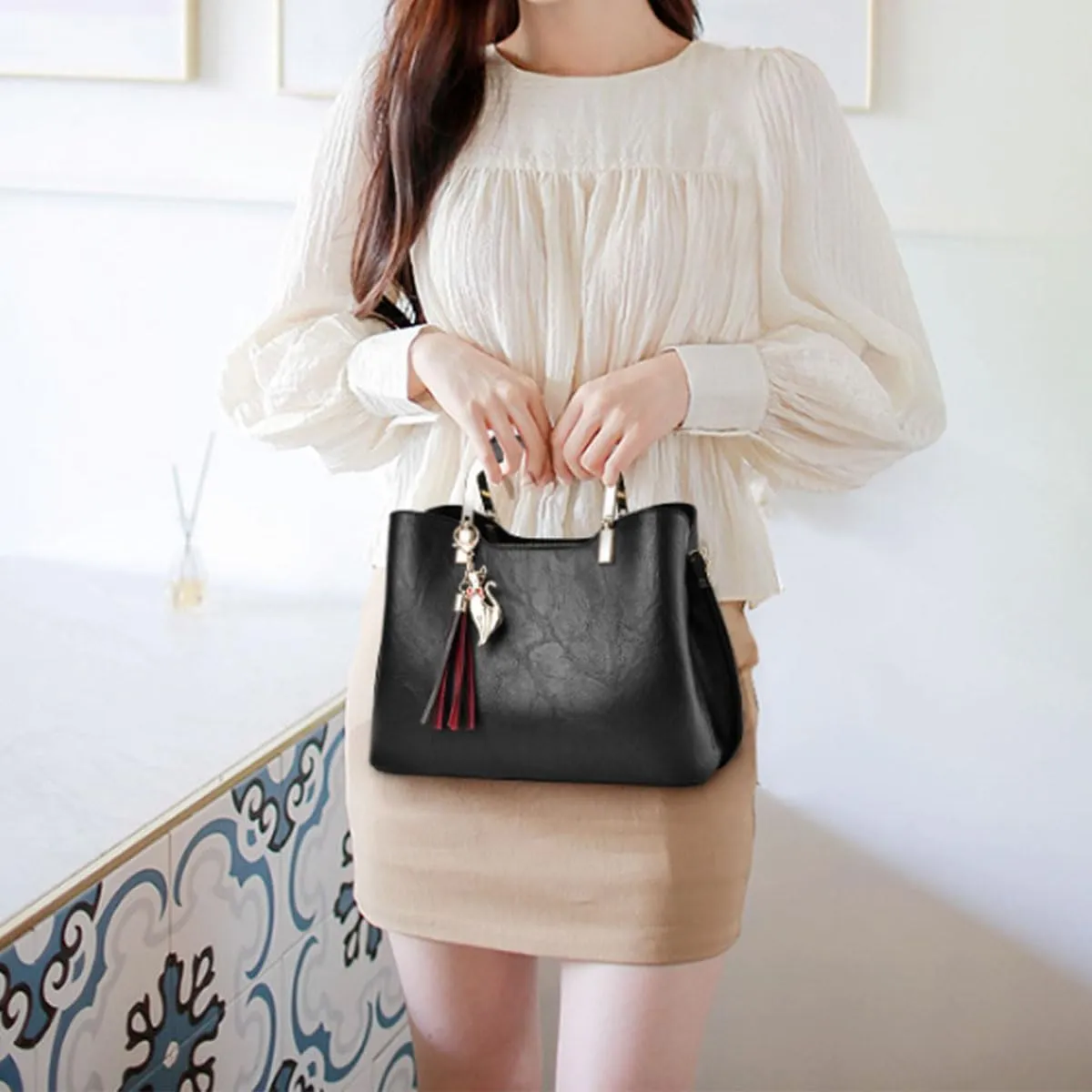 Womens Handbags and Purses Fashion Top Handle Satchel Tote PU Leather Shoulder Bags