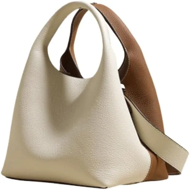 Women's Leather Commuting Bucket Bag Color-blocking Handbag Cowhide Basket Shoulder Crossbody Bag Top Handle Versatile