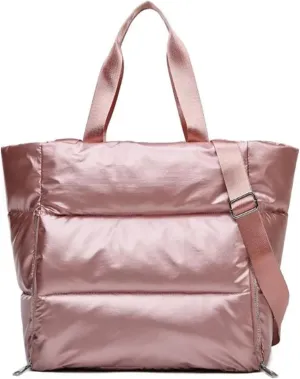 Womens Metallic Puffer Tote Bag Lightweight Quilted Puffy Shoulder Handbag, Padded Hobo Purse Large Fashionable Shoulder Bag
