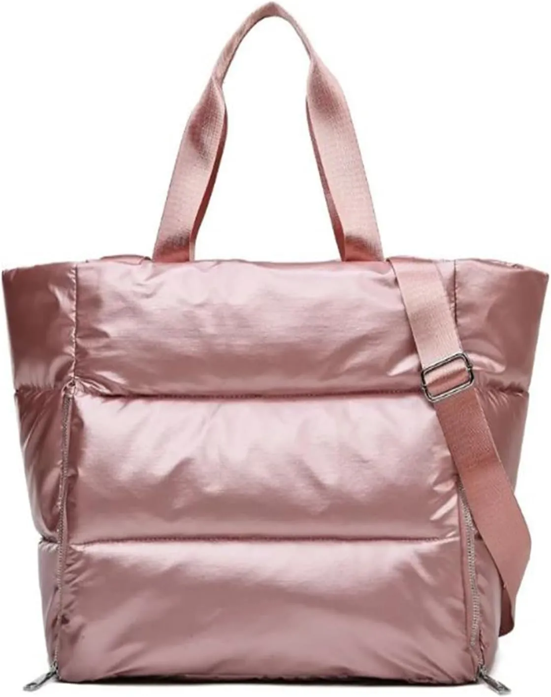 Womens Metallic Puffer Tote Bag Lightweight Quilted Puffy Shoulder Handbag, Padded Hobo Purse Large Fashionable Shoulder Bag