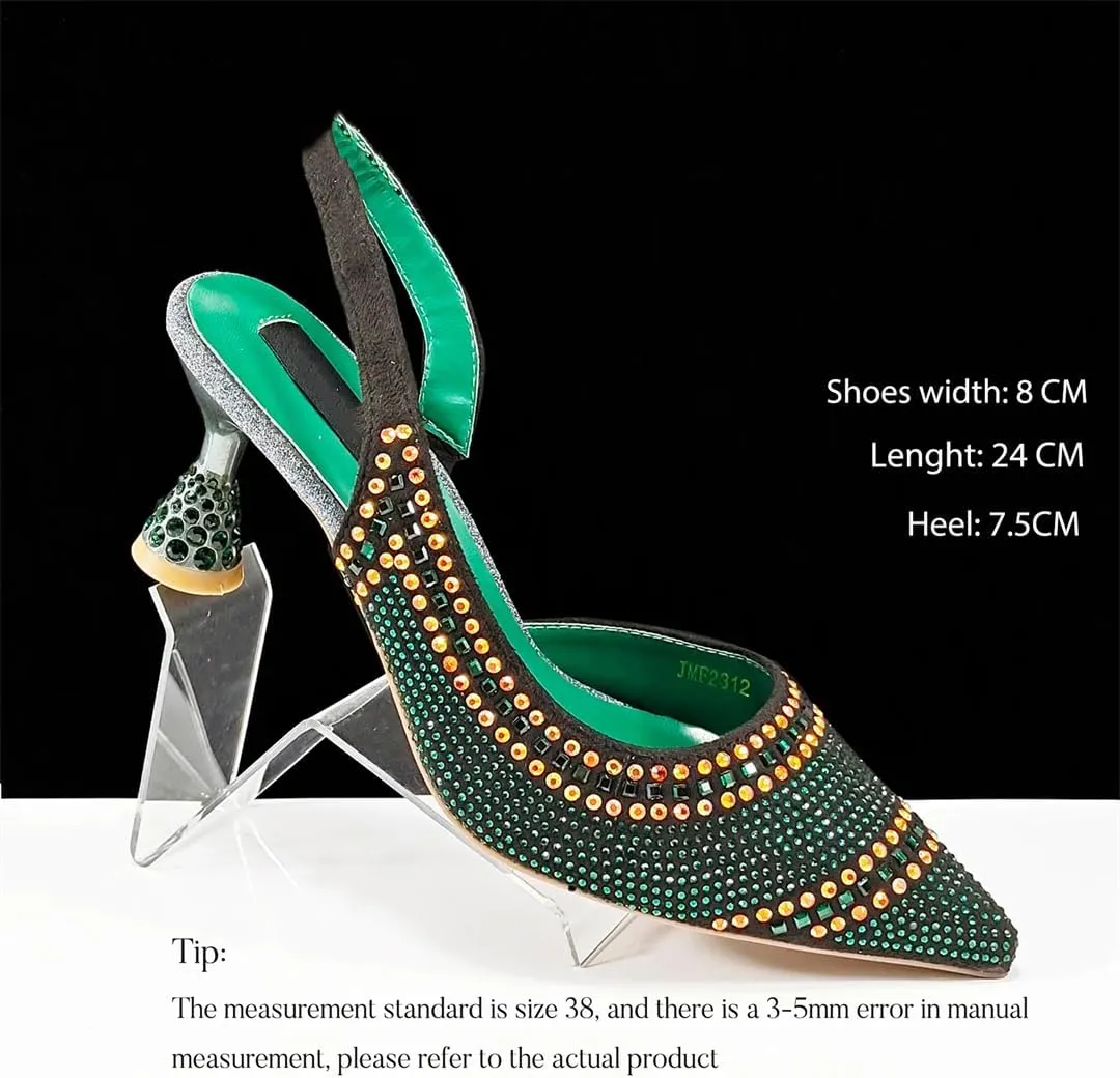 Women’S Royal EN8 Rhinestone High Heels and Matching Bag Set with Ankle Strap for Wedding