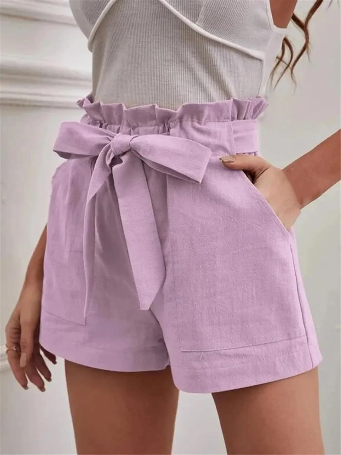 Women's Wide Leg Beach Shorts with Pockets | Breathable High Waist Lace Up Yoga Shorts | Lightweight Summer Casual Shorts