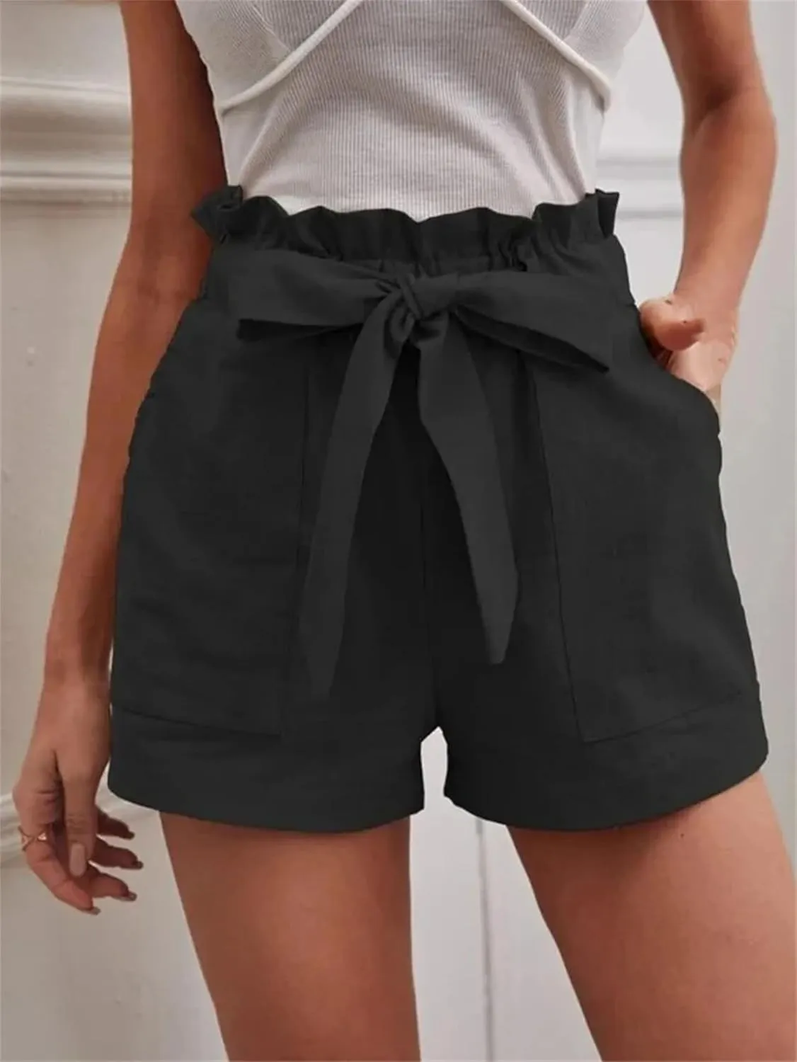 Women's Wide Leg Beach Shorts with Pockets | Breathable High Waist Lace Up Yoga Shorts | Lightweight Summer Casual Shorts