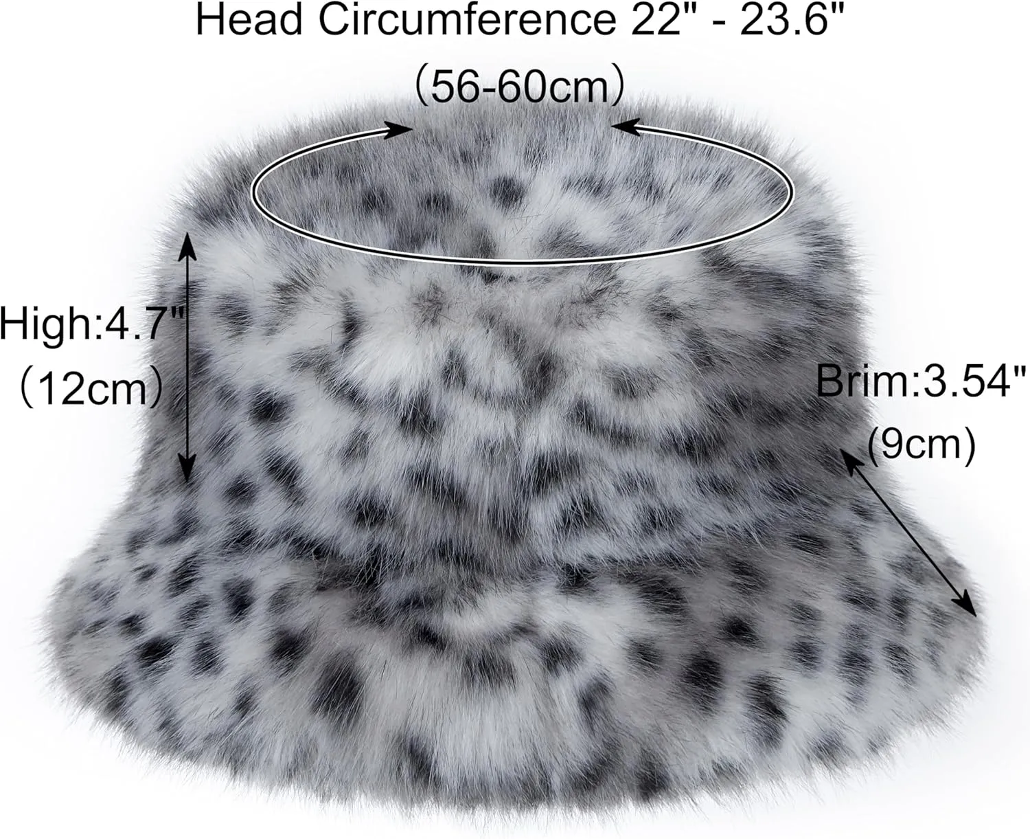 Women's Winter Faux Fur Bucket Hat Fluffy Warm Ladie's Plush Leopard Printed Fisherman Cap