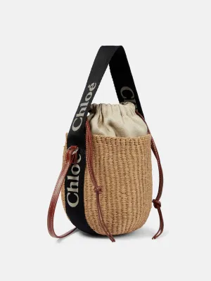Woody Mini leather-trimmed bucket bag