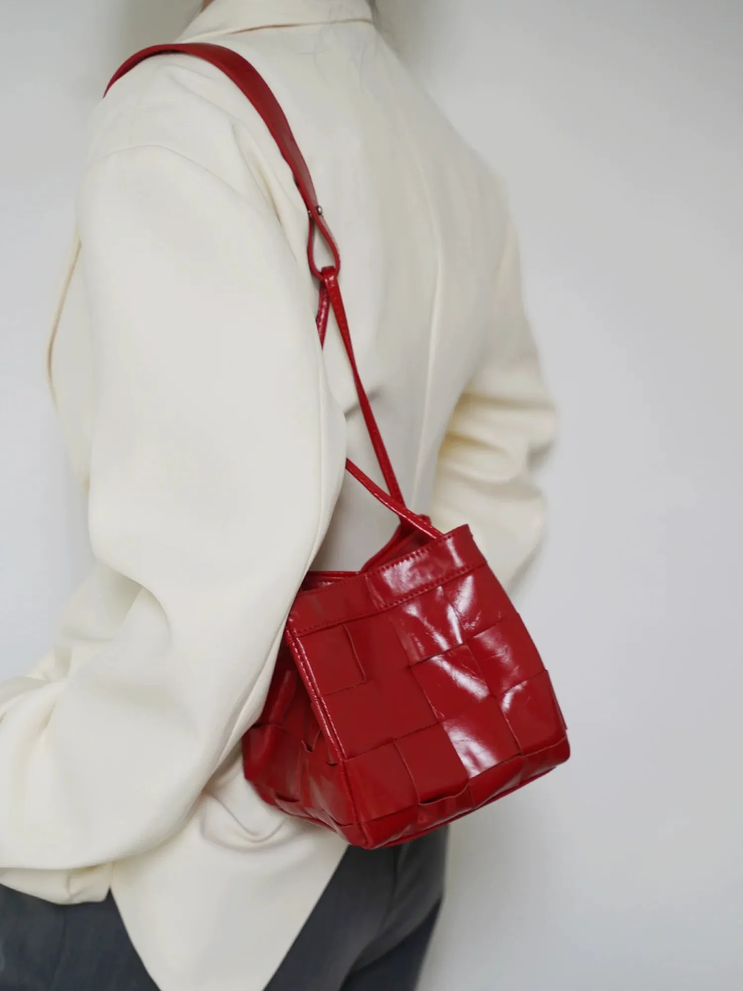 Woven Cowhide Mini Square Bag