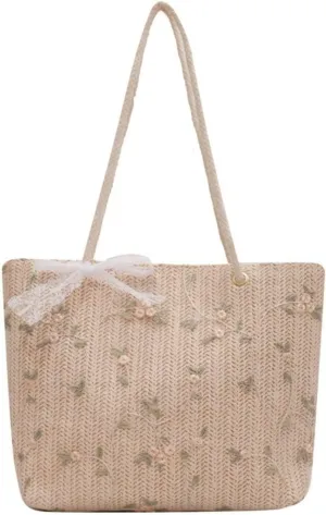 Woven Lace lunch Bag, Large Capacity Handbag, Ladies' Bucket Bento Tote