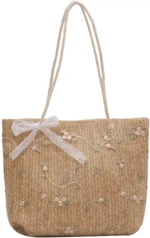 Woven Lace lunch Bag, Large Capacity Handbag, Ladies' Bucket Bento Tote