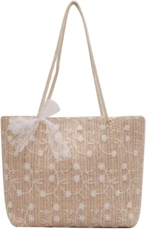 Woven Lace lunch Bag, Large Capacity Handbag, Ladies' Bucket Bento Tote