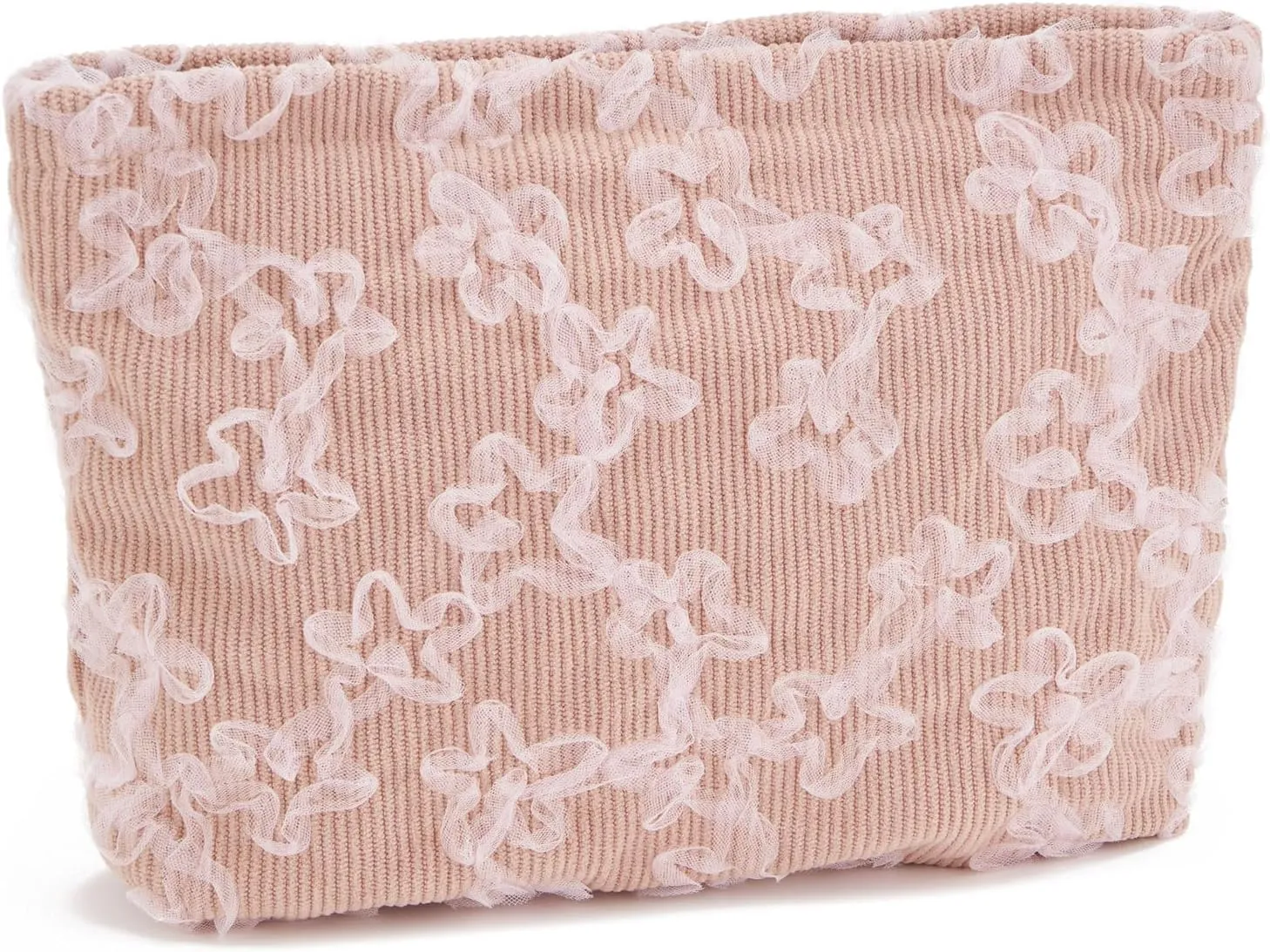 WOZEAH Floral Corduroy Makeup Bag for Purse Small Cosmetic Pouch,Stylish Zipper Make up Pouch Travel Canvas Toiletry Bags(Lace Embroidery 2)
