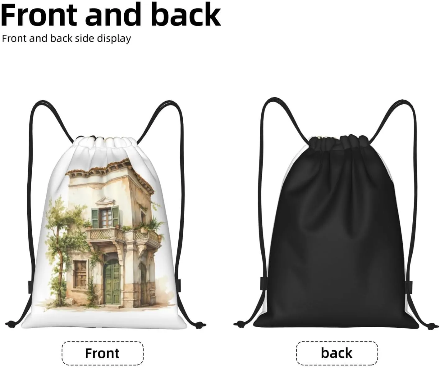WURTON Antique Building With Roman Olive Branch And Greek Print Lightweight Drawstring Bags Waterproof Gym Sack For Men, Women Draw String Back Bag