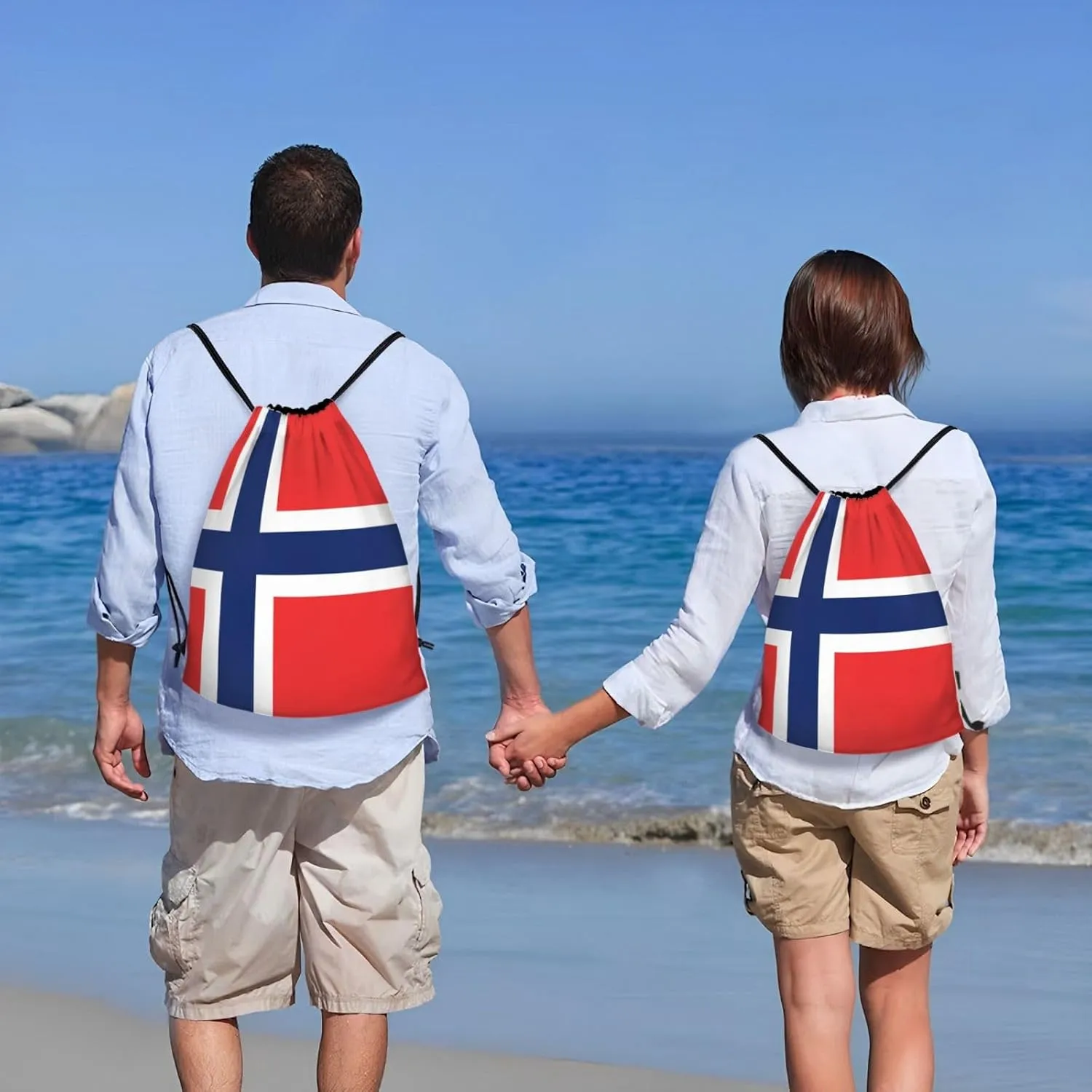 WURTON Norwegian Flag Print Lightweight Drawstring Bags Waterproof Gym Sack For Men, Women Draw String Back Bag
