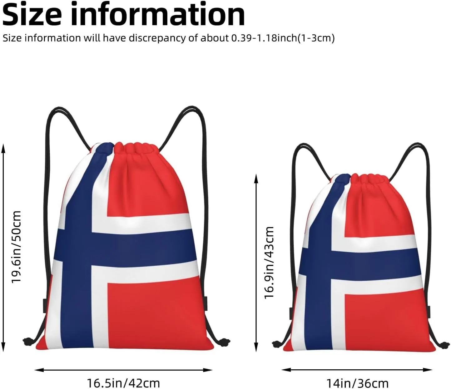 WURTON Norwegian Flag Print Lightweight Drawstring Bags Waterproof Gym Sack For Men, Women Draw String Back Bag