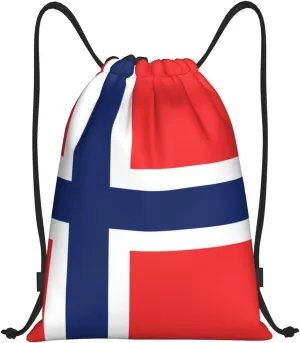 WURTON Norwegian Flag Print Lightweight Drawstring Bags Waterproof Gym Sack For Men, Women Draw String Back Bag
