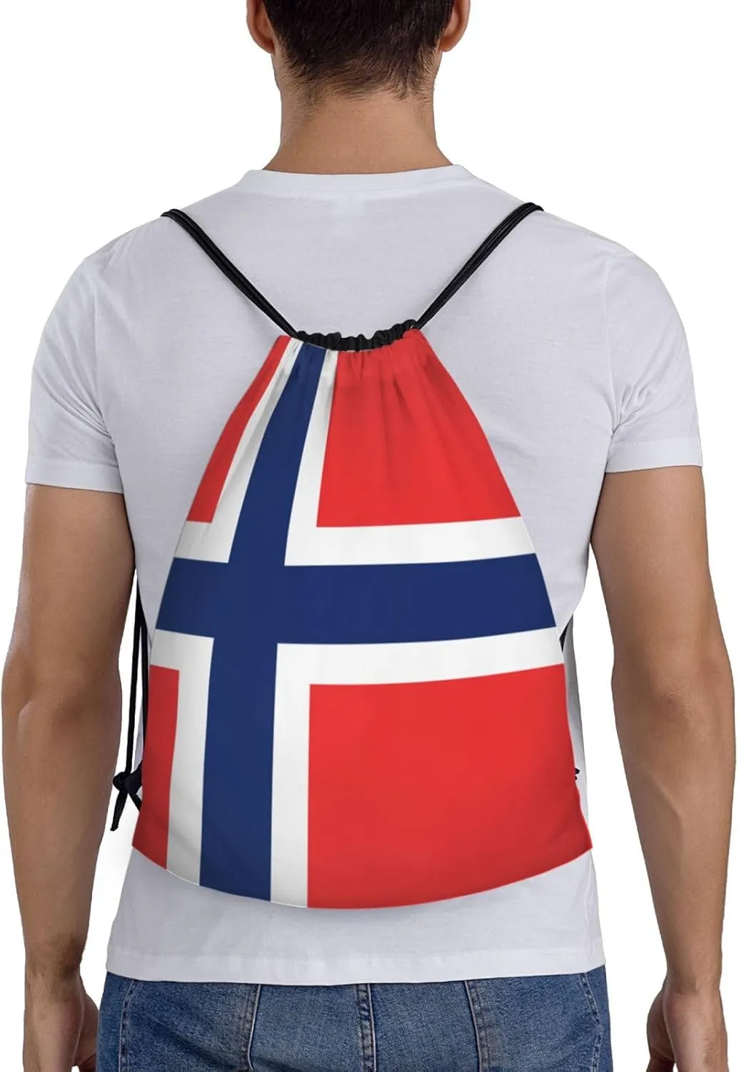 WURTON Norwegian Flag Print Lightweight Drawstring Bags Waterproof Gym Sack For Men, Women Draw String Back Bag