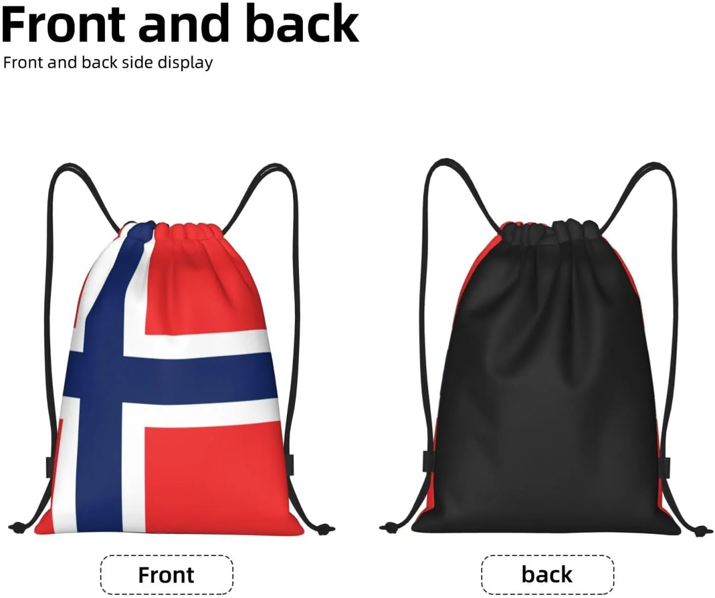 WURTON Norwegian Flag Print Lightweight Drawstring Bags Waterproof Gym Sack For Men, Women Draw String Back Bag