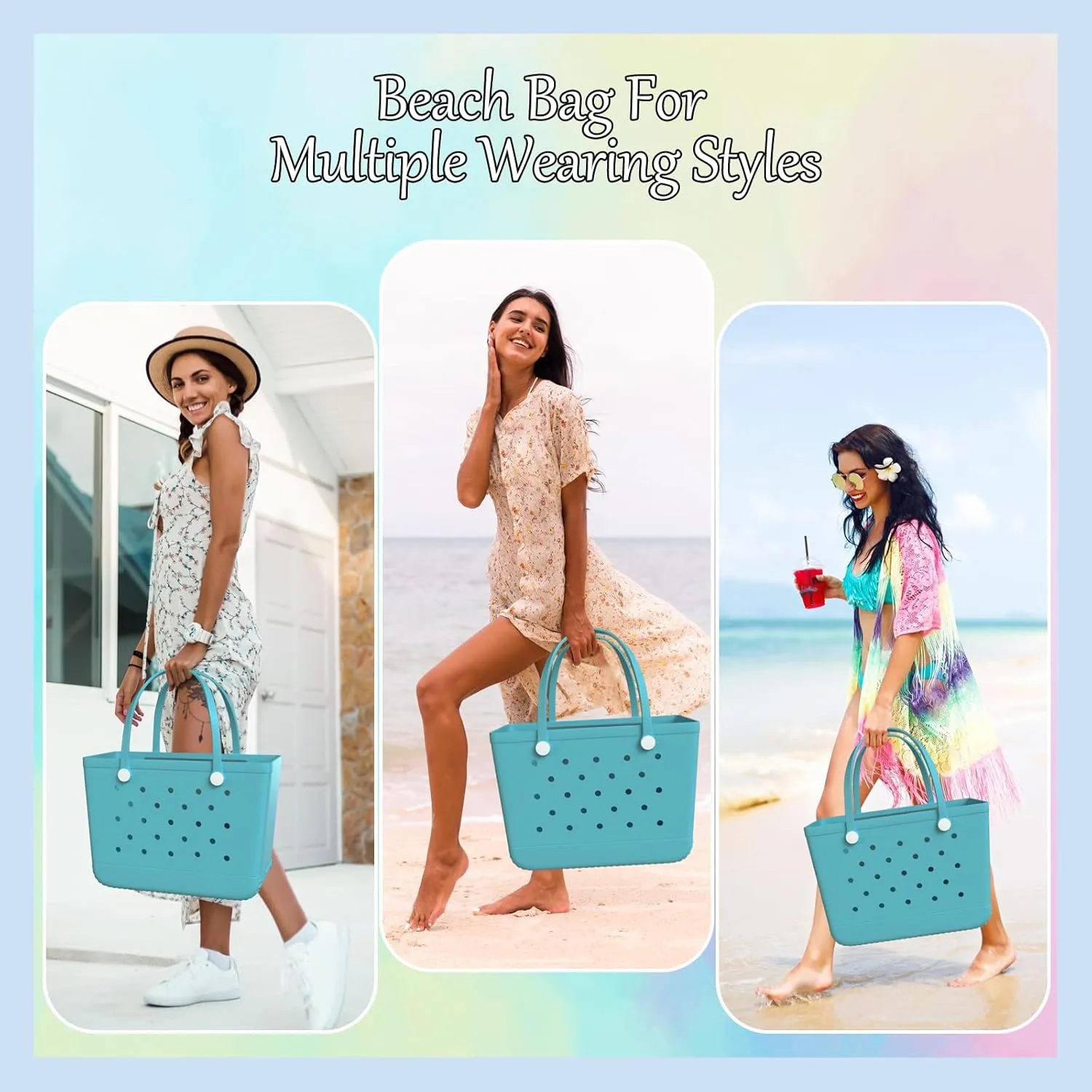 X-Large Rubber Beach Bag Tote Bag with Waterproof Zipper Inner Bag, Washable Durable Tote Bag Storage bags