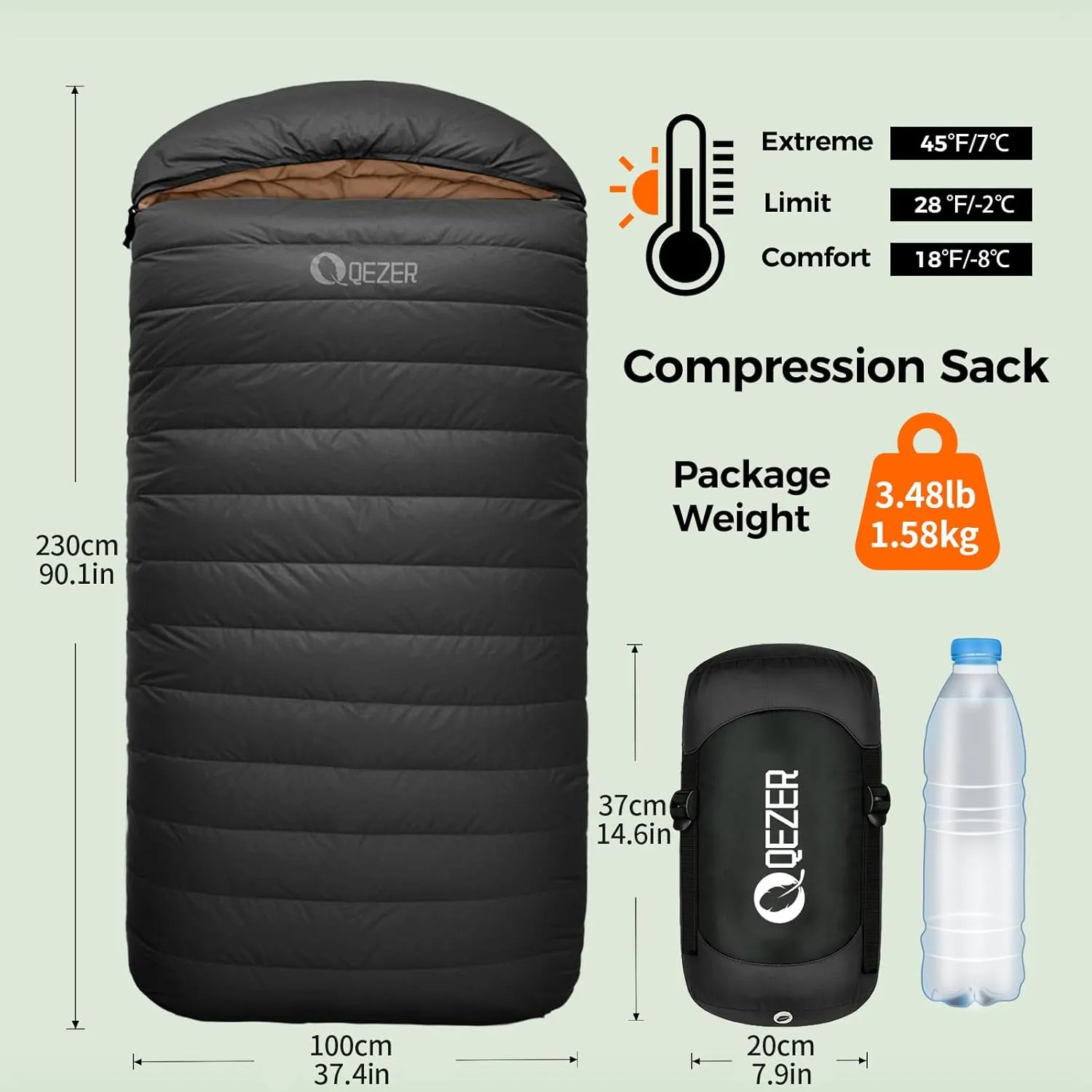 XL Sleeping Bag, Suitable for 4 Seasons Oversized Ultralight Backpacking Sleeping Bag for Adults, Great for Camping and Hiking