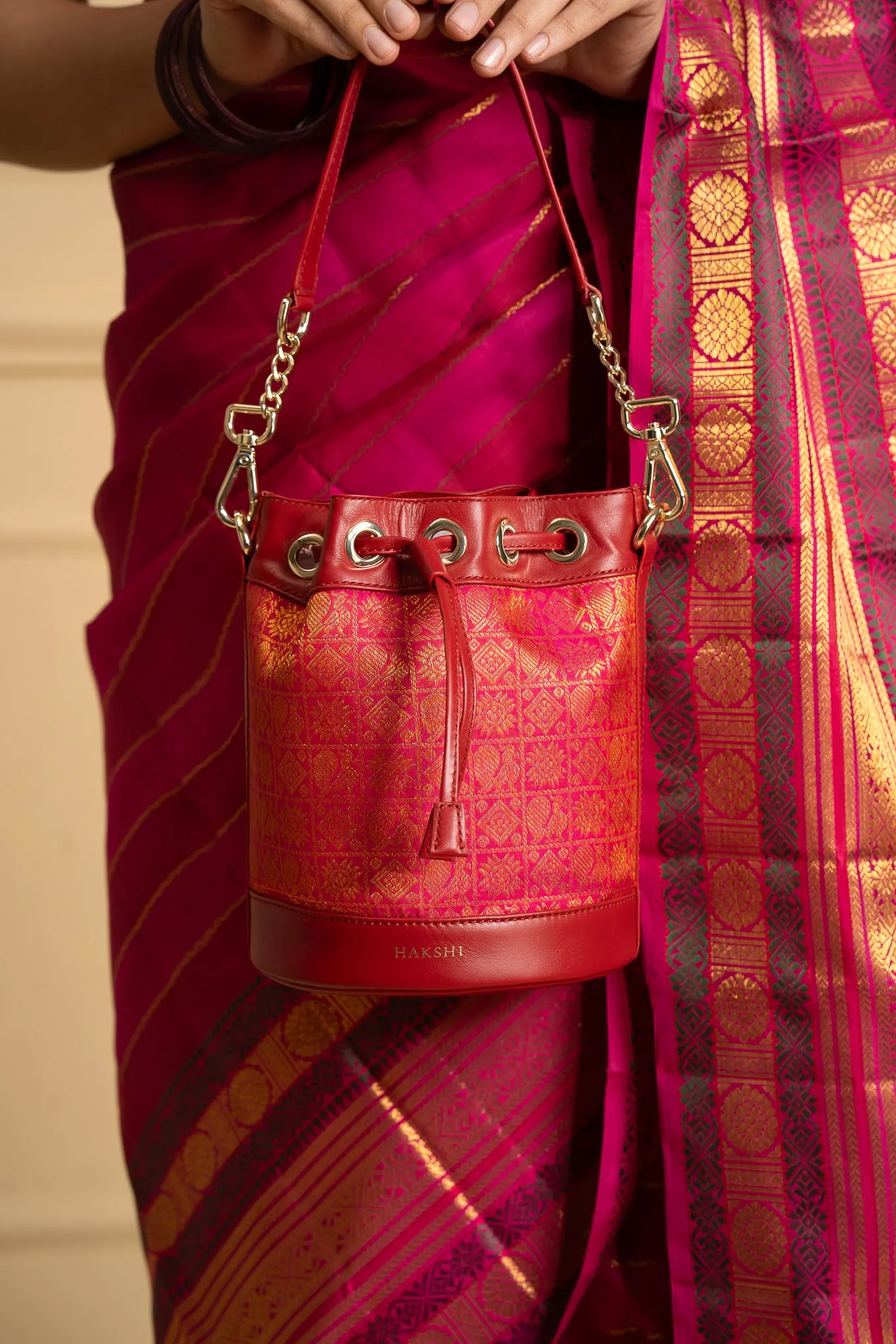 Yanay Kanchi Brocade Potli Bag Magenta & Red