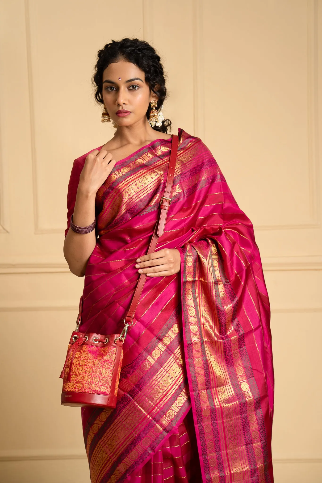 Yanay Kanchi Brocade Potli Bag Magenta & Red