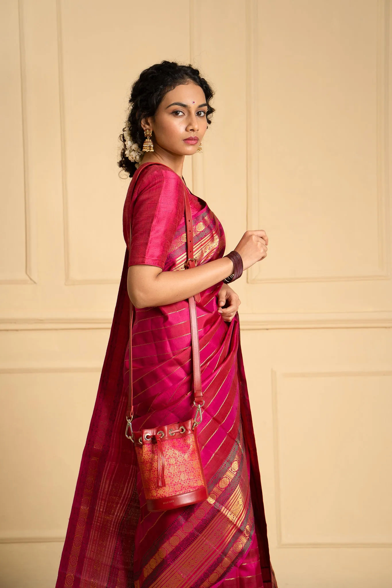 Yanay Kanchi Brocade Potli Bag Magenta & Red
