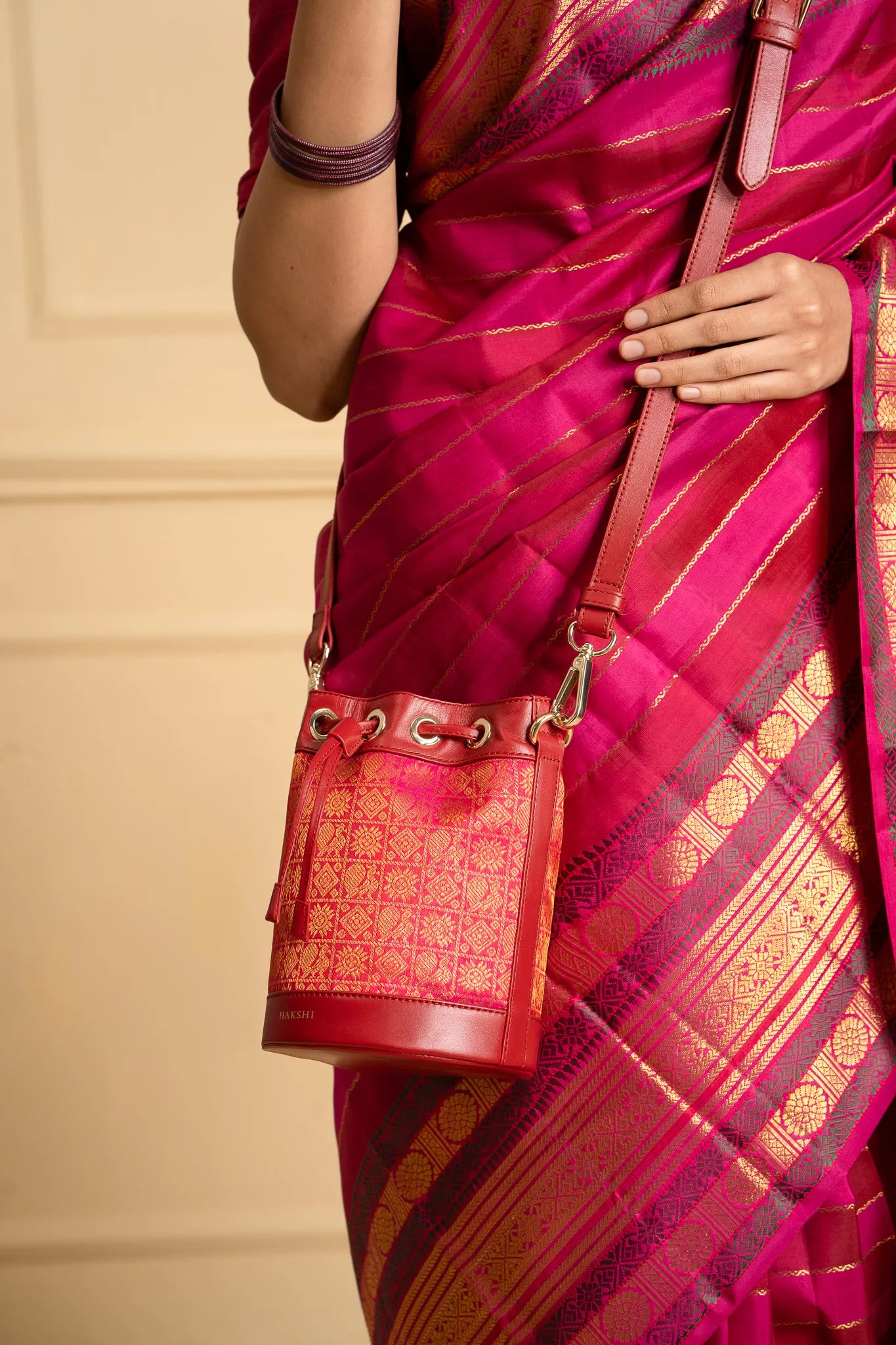 Yanay Kanchi Brocade Potli Bag Magenta & Red