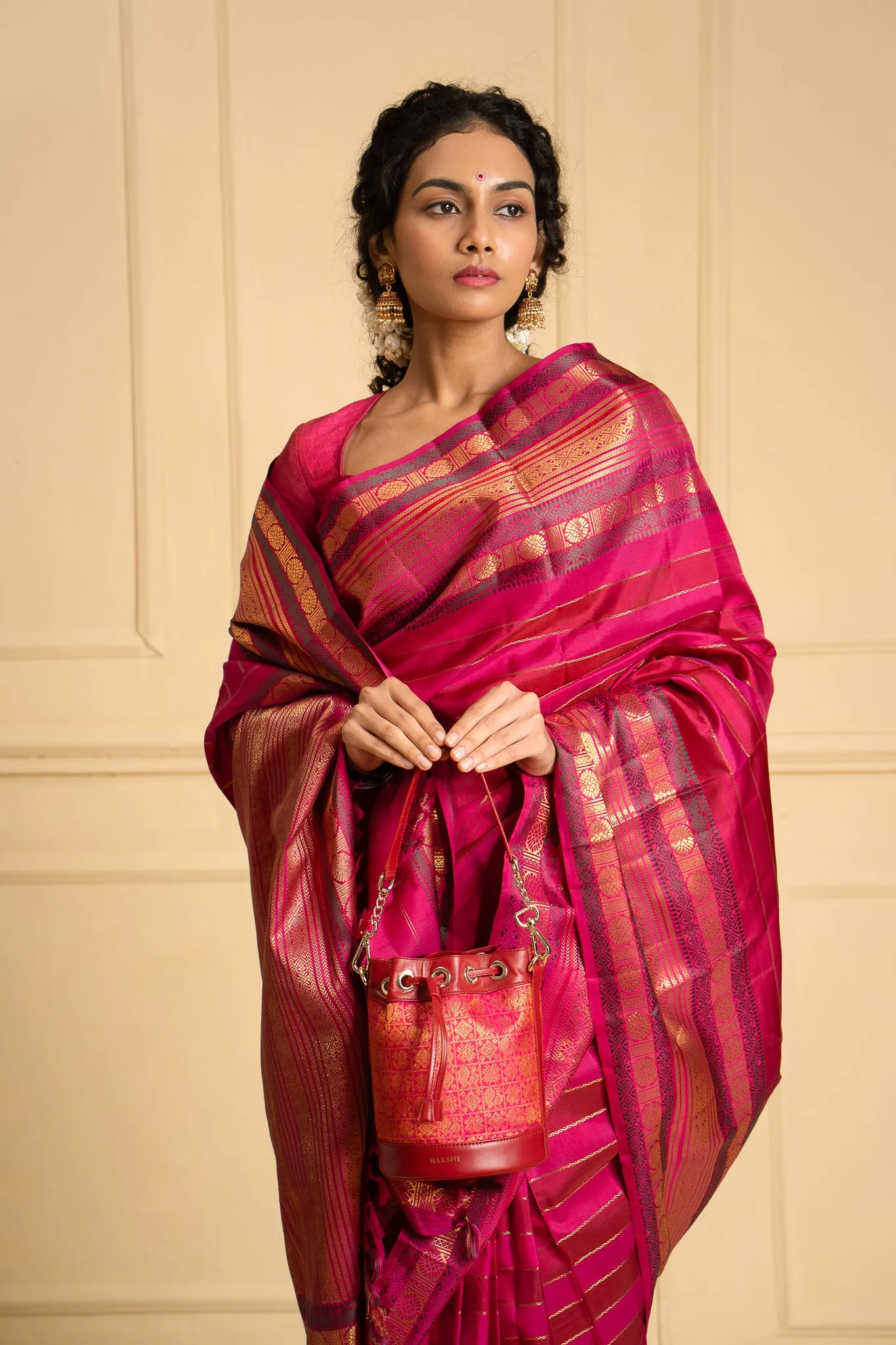 Yanay Kanchi Brocade Potli Bag Magenta & Red