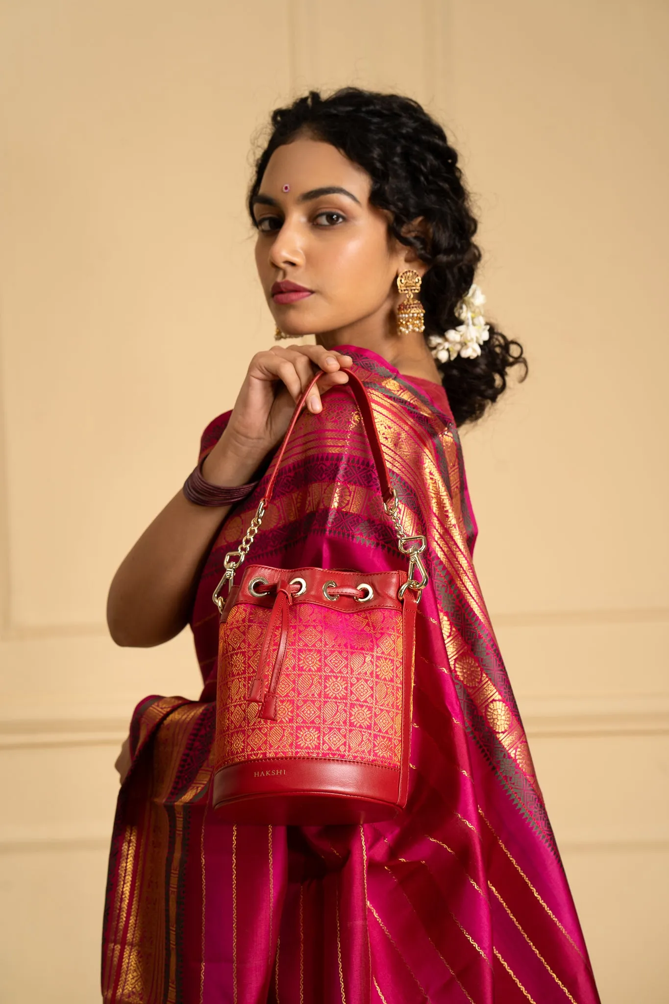 Yanay Kanchi Brocade Potli Bag Magenta & Red
