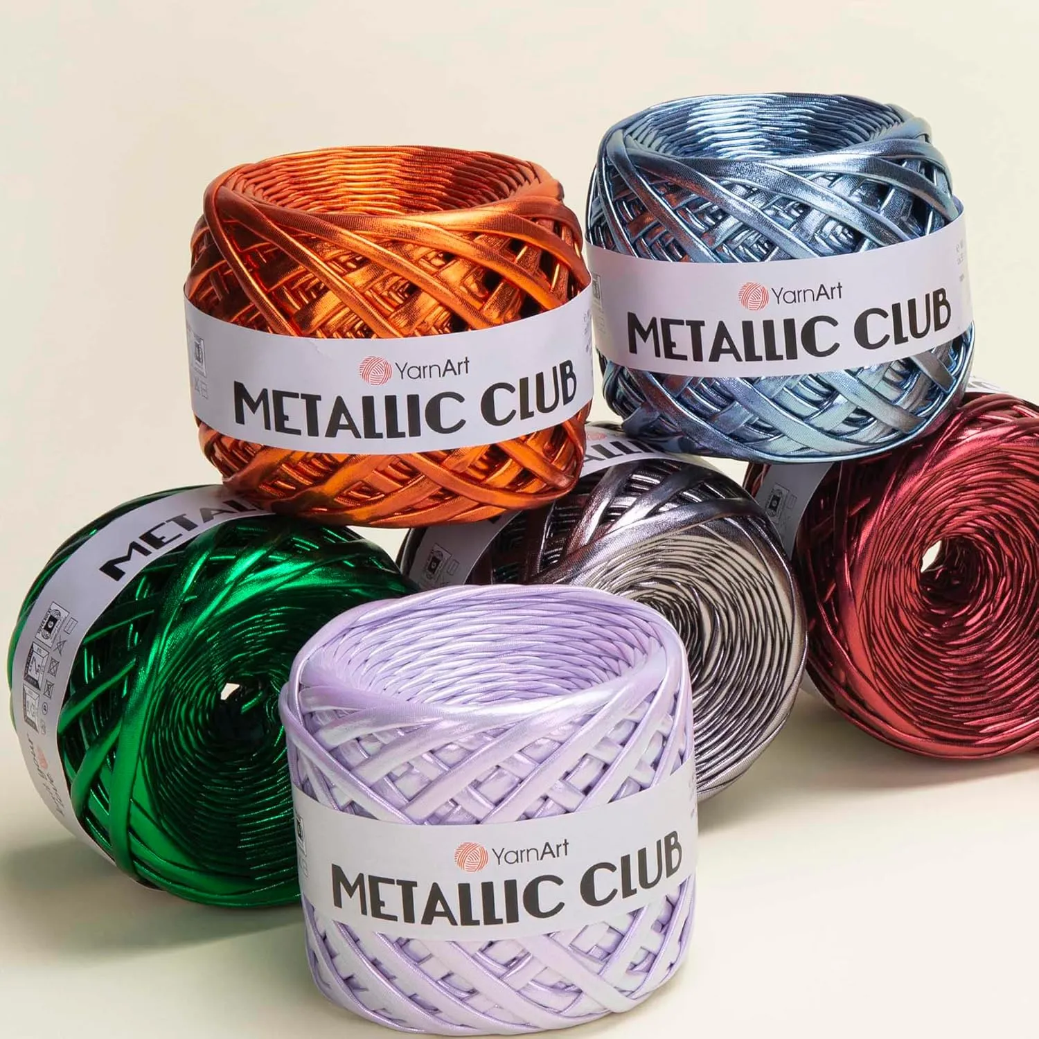 YarnArt Metallic Club – Super Bulky T-Shirt Yarn, 100% Polyester, 6.35 oz (180g), 60 yds (55m), Shiny Multicolor Thread for Handbags, Chic Night Bags, and Crochet Projects (8105)