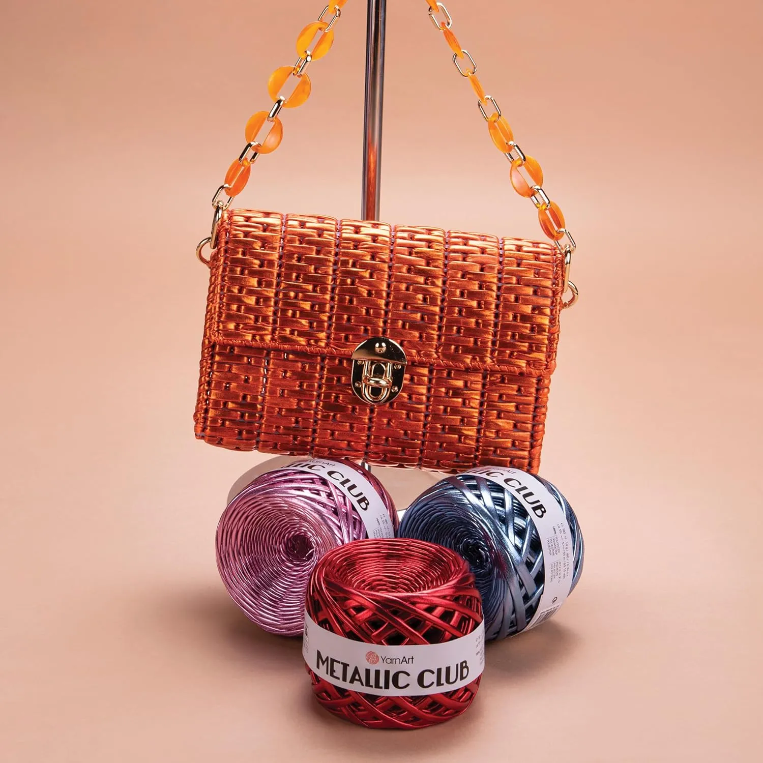 YarnArt Metallic Club – Super Bulky T-Shirt Yarn, 100% Polyester, 6.35 oz (180g), 60 yds (55m), Shiny Multicolor Thread for Handbags, Chic Night Bags, and Crochet Projects (8105)
