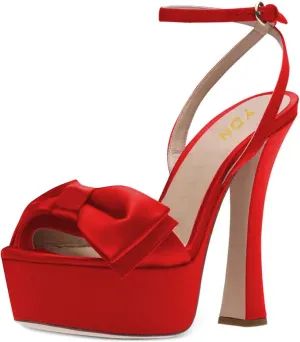 YDN Women Platform Peep Toe Sandals Bow Block High Heels Lace up Prom Evening Dress Shoes Size 4-15 US