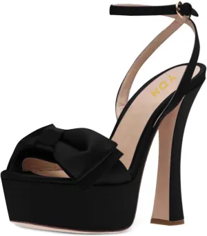 YDN Women Platform Peep Toe Sandals Bow Block High Heels Lace up Prom Evening Dress Shoes Size 4-15 US