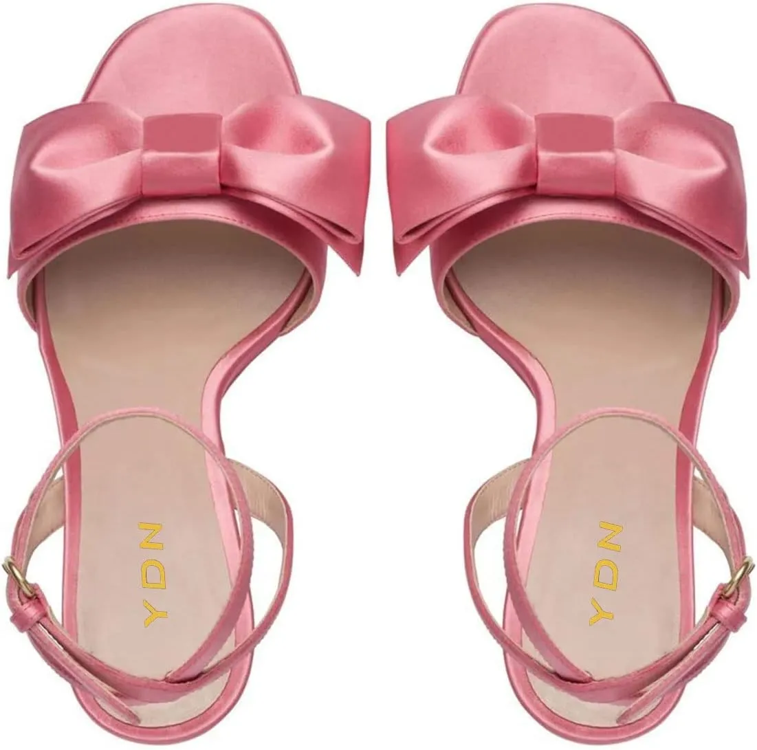 YDN Women Platform Peep Toe Sandals Bow Block High Heels Lace up Prom Evening Dress Shoes Size 4-15 US