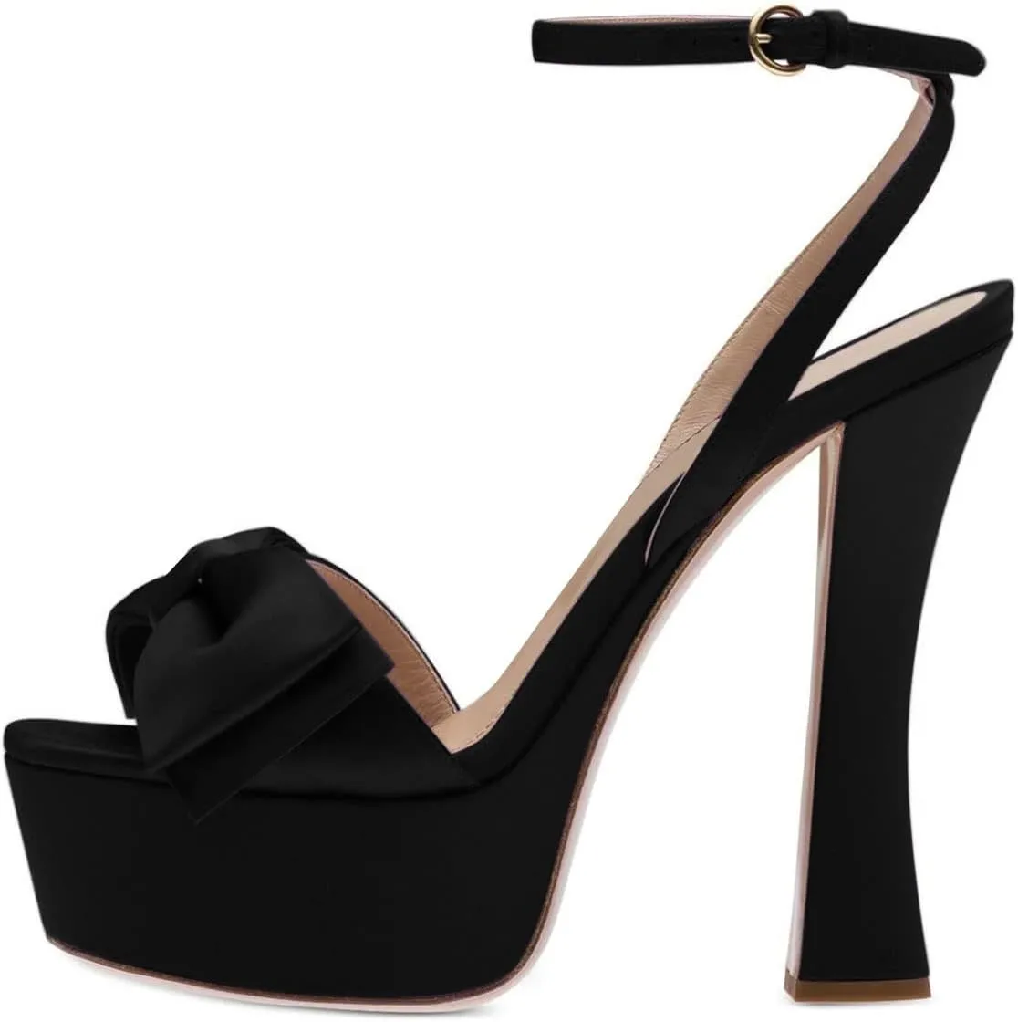 YDN Women Platform Peep Toe Sandals Bow Block High Heels Lace up Prom Evening Dress Shoes Size 4-15 US