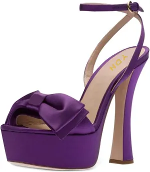 YDN Women Platform Peep Toe Sandals Bow Block High Heels Lace up Prom Evening Dress Shoes Size 4-15 US