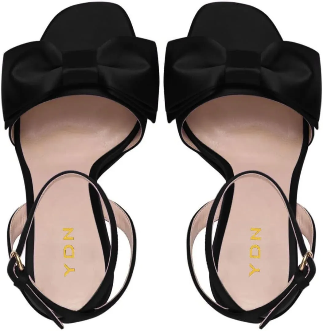 YDN Women Platform Peep Toe Sandals Bow Block High Heels Lace up Prom Evening Dress Shoes Size 4-15 US