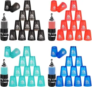 yeesport 48 Pcs Sport Stacking Cups, Sport Training Game for Challenge Competition, Plastic Stacking Cups, Classic Family Game for Kids and Adults, Red Blue Green Black
