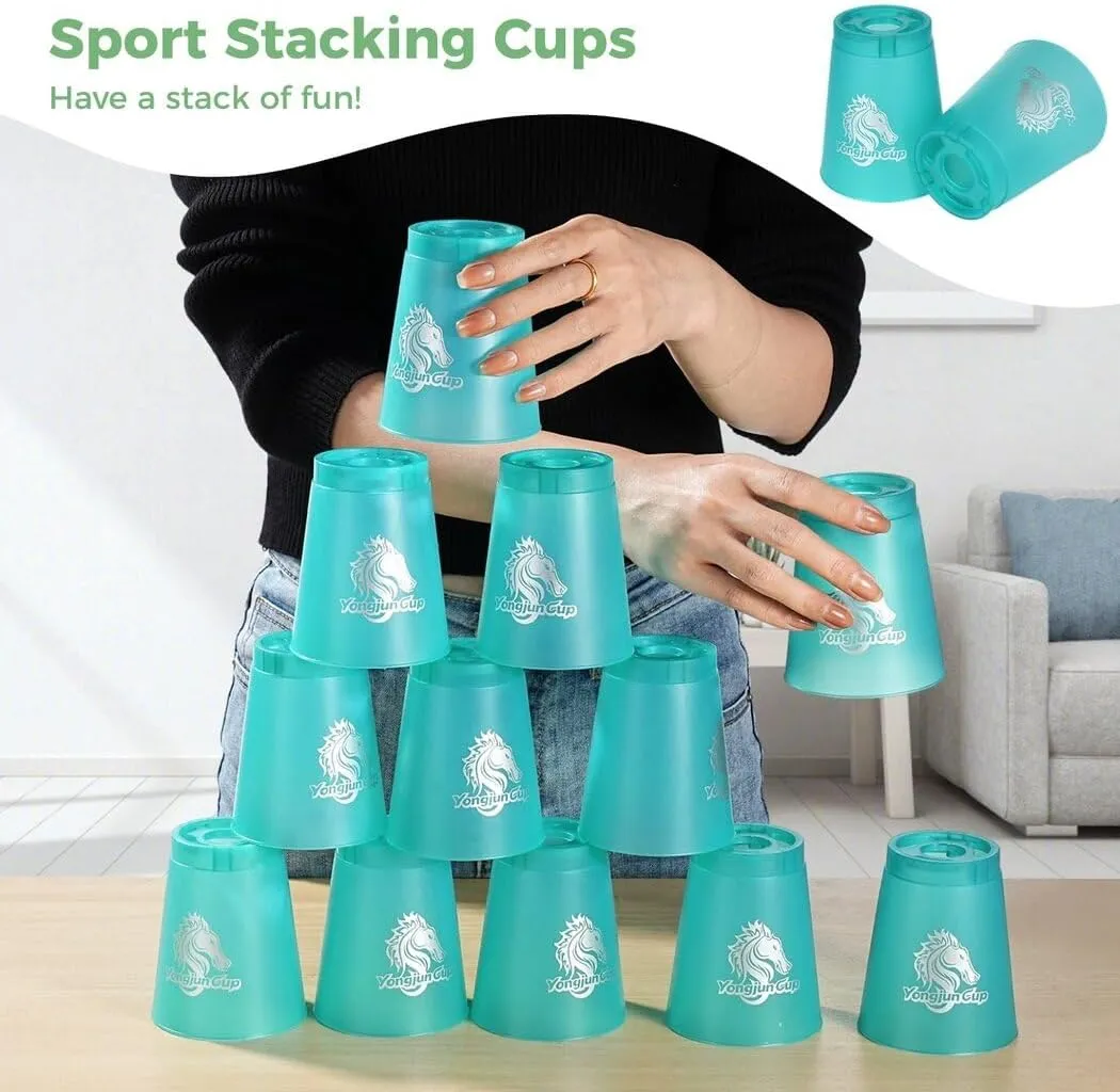 yeesport 48 Pcs Sport Stacking Cups, Sport Training Game for Challenge Competition, Plastic Stacking Cups, Classic Family Game for Kids and Adults, Red Blue Green Black