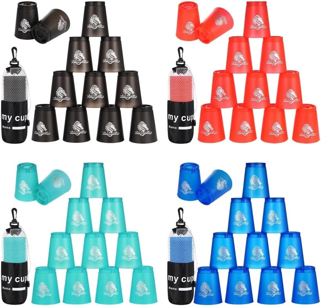 yeesport 48 Pcs Sport Stacking Cups, Sport Training Game for Challenge Competition, Plastic Stacking Cups, Classic Family Game for Kids and Adults, Red Blue Green Black