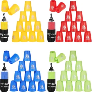 yeesport 48 PCS Sport Stacking Cups with Horse Pattern, Sport Training Game for Challenge Competition, Plastic Stacking Cups, Classic Family Game for Youth and Adults, Red Blue Green Yellow