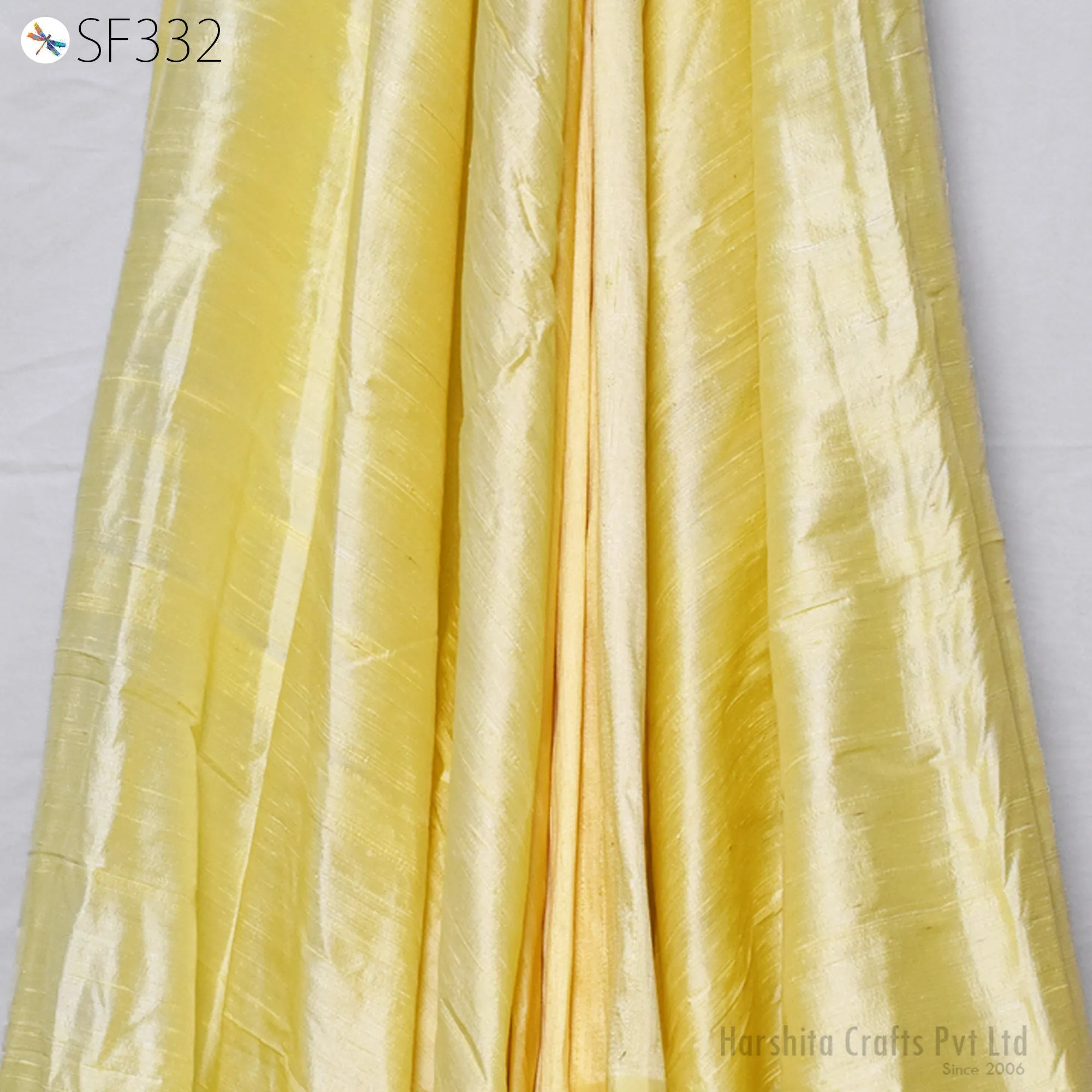 Yellow Pure Dupioni Plain Silk Indian Raw Silk Fabric by the yard Dupion Wedding Dresses Home Pillow Cushion Table Cover DIY Crafting Sewing