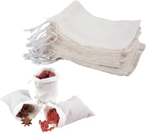 YICHEN 50pcs Muslin Bags with Drawstring,White Spice Bags, Safe and Natural Cotton Material Tea Filter Bags,Cheesecloth Bags for Coffee,Tea,Soup etc.8 x 6 inch.